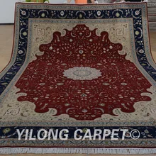 Yilong 9'x12' Восточный ковёр из шелка и шерсти ручной работы Изысканный красный персидский ковер в восточном стиле(1380