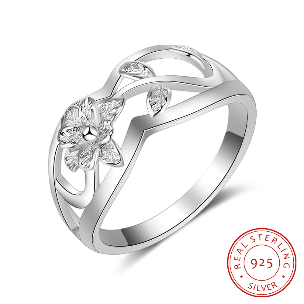 

925 Sterling Silver Rings For Women Flowers Leaf Shape Hollow Rings Fashion Women Silver Jewelry Gift For Party(RI102756)