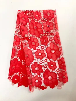 

2017 high quality african cord lace fabric, chemical lace water soluble guipure lace fabric for Red wedding party dress 5yards
