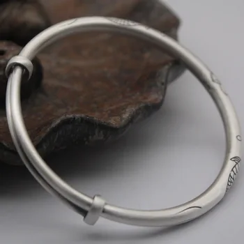 

Pure Sterling Silver S999 Bangles Fish Lotus Permanent Love Friend Best Gift Women Bangle 57-64mm Adjustable 31-32g 2018 Round