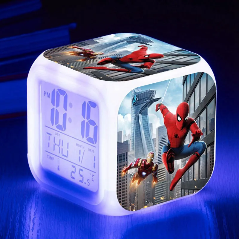 

Hero Spider-Man Homecoming LED Alarm Clock Luminous Watch Kid Toy reloj despertador Digital clock reveil projection heure Lamps