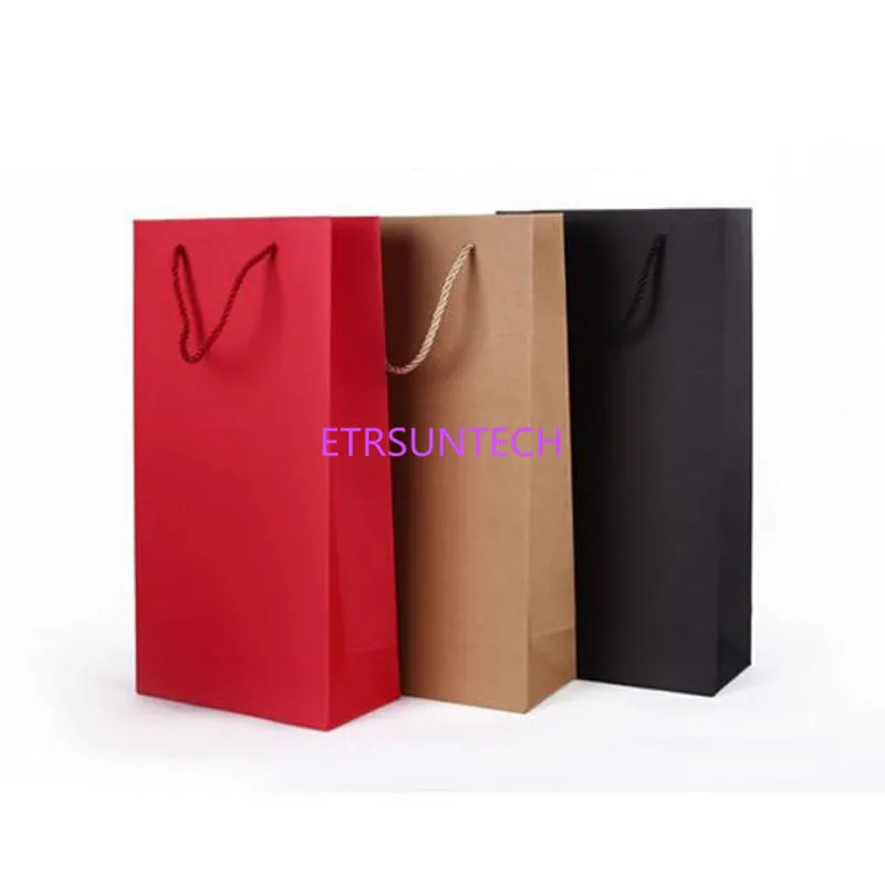 

100pcs/lot Single or double Solid Paper Wine Bags Red Black Kraft Paper Package Oliver Oil Champagne Bottle Carrier Custom logo
