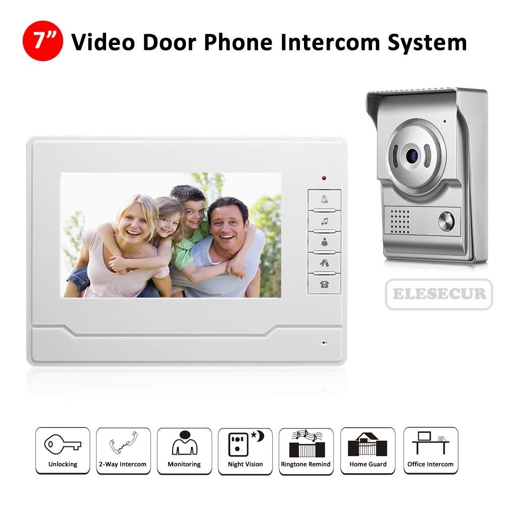 

New 7" Video Door Phone Handsfree Intercom System Wired 700TVL Waterproof Camera Night Vision LCD Color Monitor Home Security