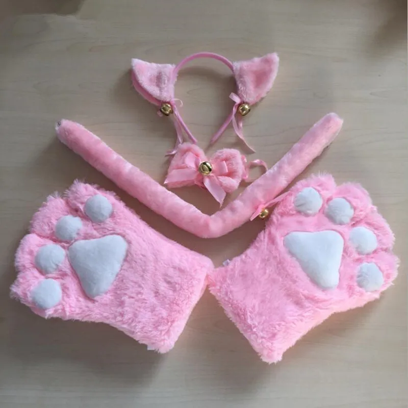 

Cute Cat Fox Plush Ear Bell Headband Bow Tie Tail Paws Anime Housemaid Cosplay Set Party Costume Christmas Halloween
