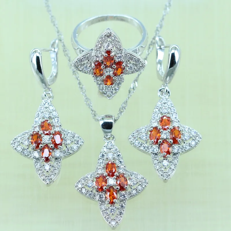 Star Red Wedding Jewelry Set For Women 925 Sterling Silver AAA