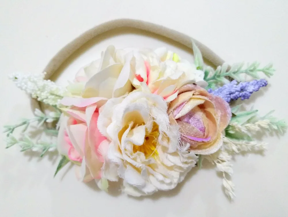 

10pcs/lot Handmade Flower Crown Headband Nylon Headband Spring Hair Band Infant Hair Accessory