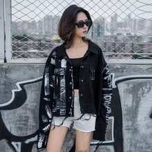 Красивые джинсы BF джинсовые Женские базовые черные повседневные женские куртки с буквенным принтом бомбер в стиле панк кардиган-пончо высокого качества для топа