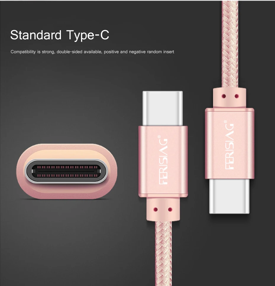 FERISING usb type C кабель нейлоновый USB C кабель для мобильного телефона 3,1 usb type-C кабель для зарядного устройства для Xiaomi OnePlus 2 Nexus 6 P 5X MAC