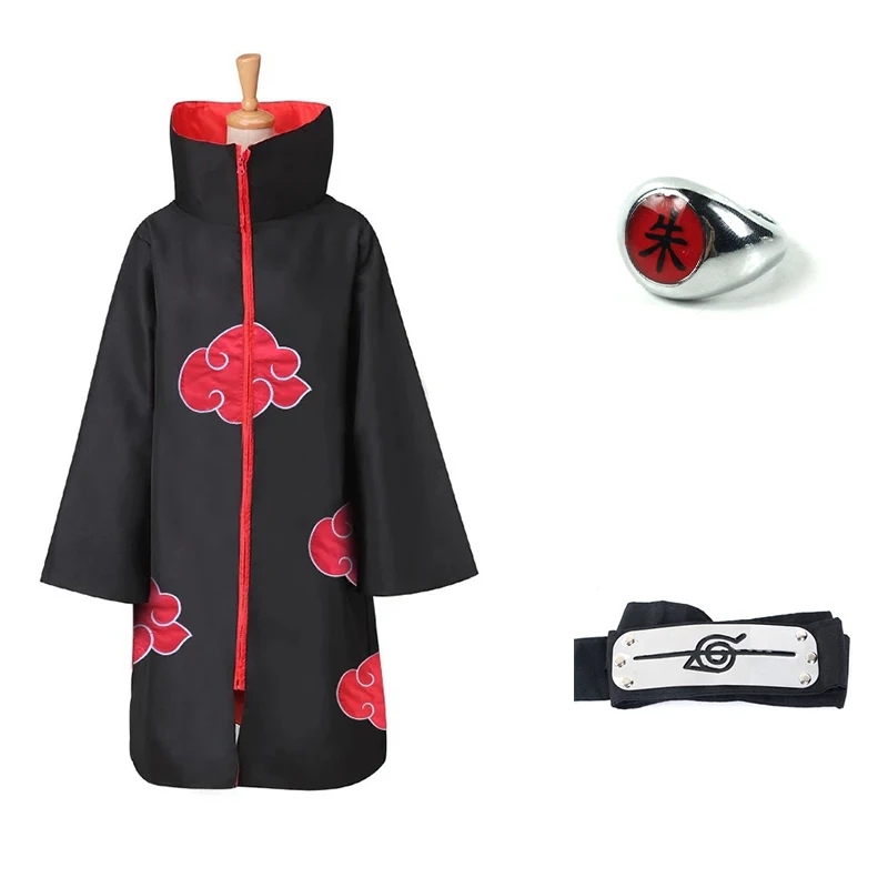 

Anime NARUTO Akatsuki Uchiha Itachi Cosplay Costume Trench Cloak Robe Ninja Coat Set Ring Headband Halloween