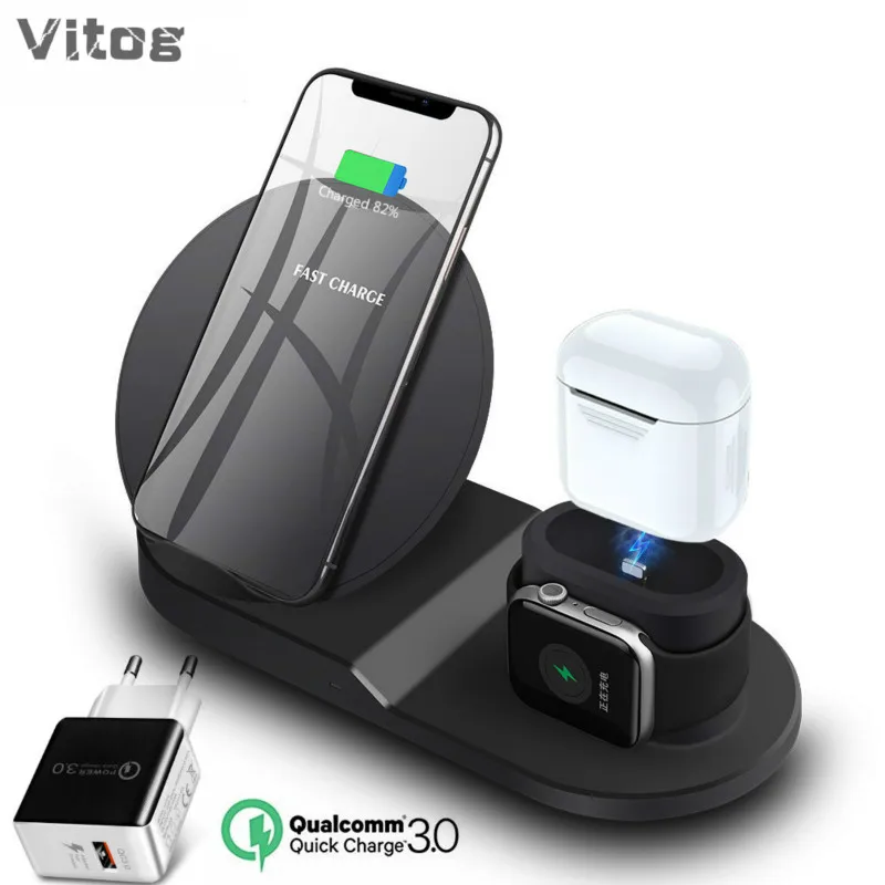 

Wireless Charger Stand for iPhone AirPods Apple Watch, Charge Dock Station Charger for Apple Watch Series 4/3/2/1 iPhone X 8 XS