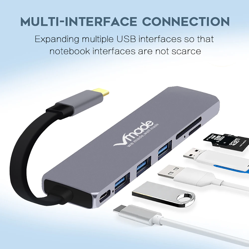 Многоинтерфейсное соединение USB 3,0 TF/SD слот HDMI TypeC 7 в 1 интеллектуальное Расширение Док-станция конвертер Поддержка смартфона адаптер