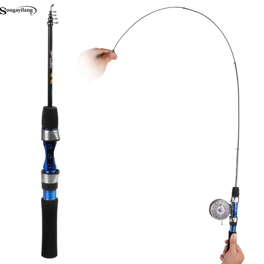 Sougayilang 122cm Ice Fishing Rod Combo Mini Telescopic Carbon Ice Rod
