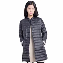 Women Down Jacket 2016 New Autumn Winter Long Down Jackets Coats Chic Collarless Single Breasted Solid Color Women Coat Parkas