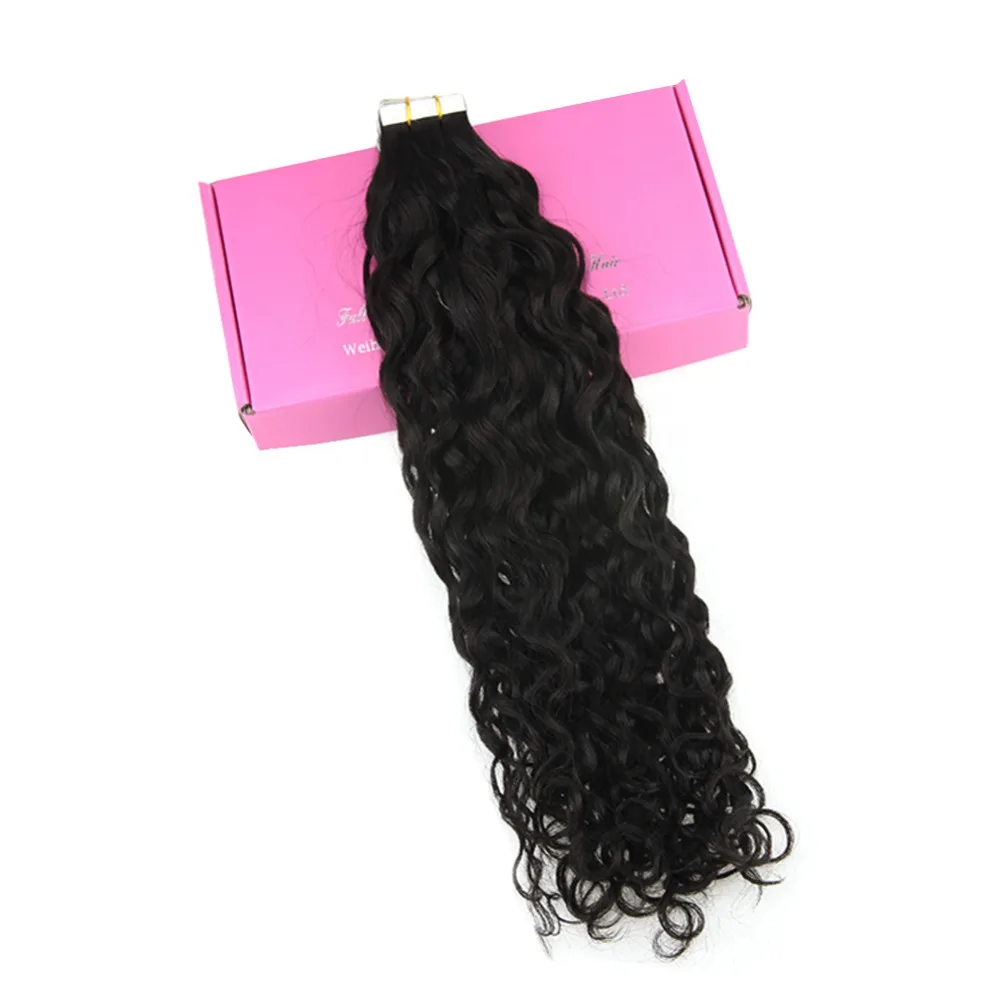 Full Shine 50 Gram Natural Wave Tape in Hair Extensions Adhesive Tape Remy Human Hair Black Color 20 Pcs Glue on Cheveux Humain