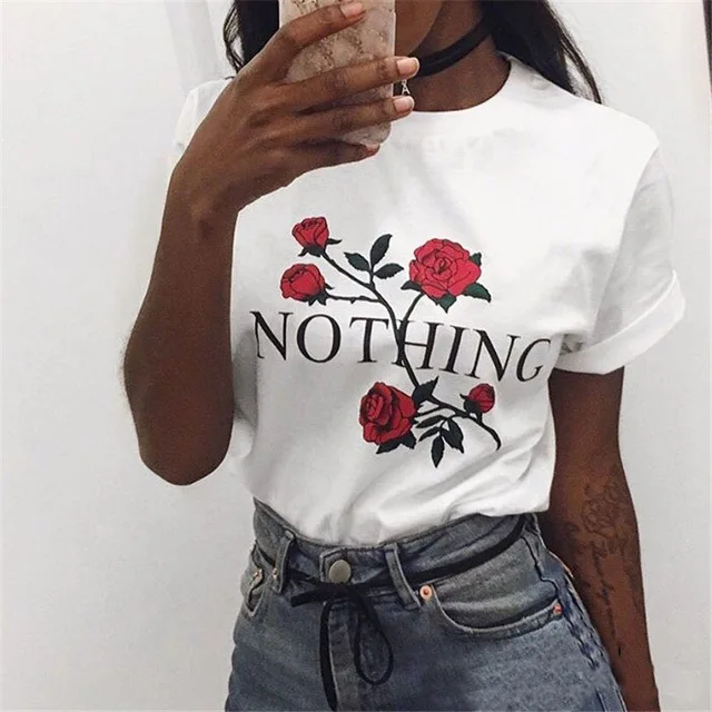Nothing Letter Print T Shirt Rose Harajuku T Shirt Women 2017 Summer Casual Short Sleeve TShirt