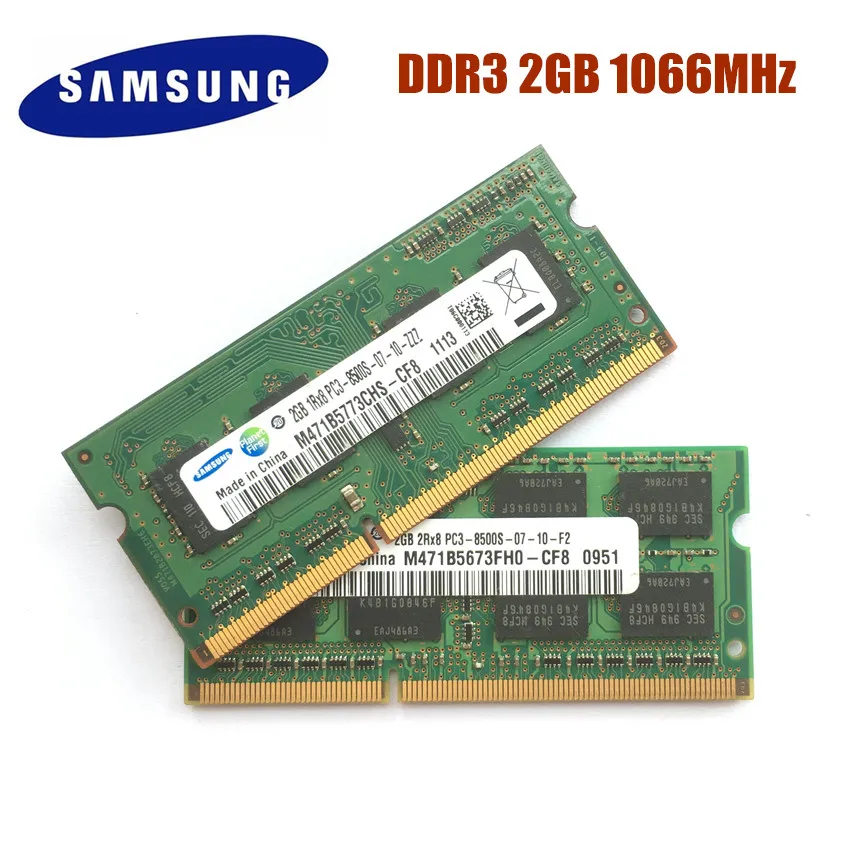 

SAMSUNG 2GB PC3 8500S DDR3 1066Mhz 2gb Laptop Memory 2G pc3 8500S 1066 MHZ Notebook Module SODIMM RAM Free Shipping