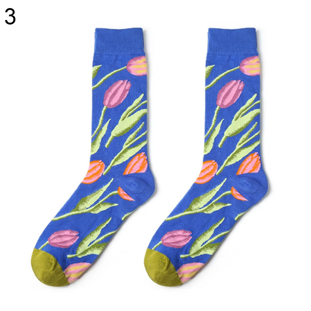 Модные хлопковые Дышащие носки-трубы с цветочным узором и птицами, повседневные уличные носки для пары, мягкие носки Harajuku Calcetines Lover - Цвет: 3