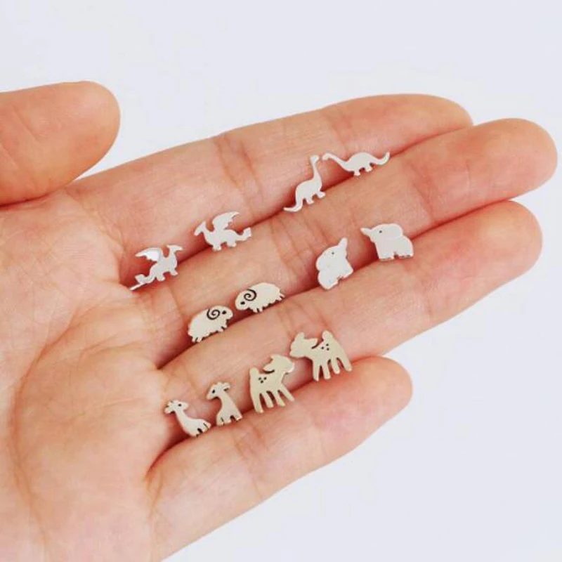 

Tocona Fashion Tiny Elephant Dog Dinosaur Sheep Deer Animal Stud Earring Sets For Women Cute Silver Metal Earring 6pair/set 7064