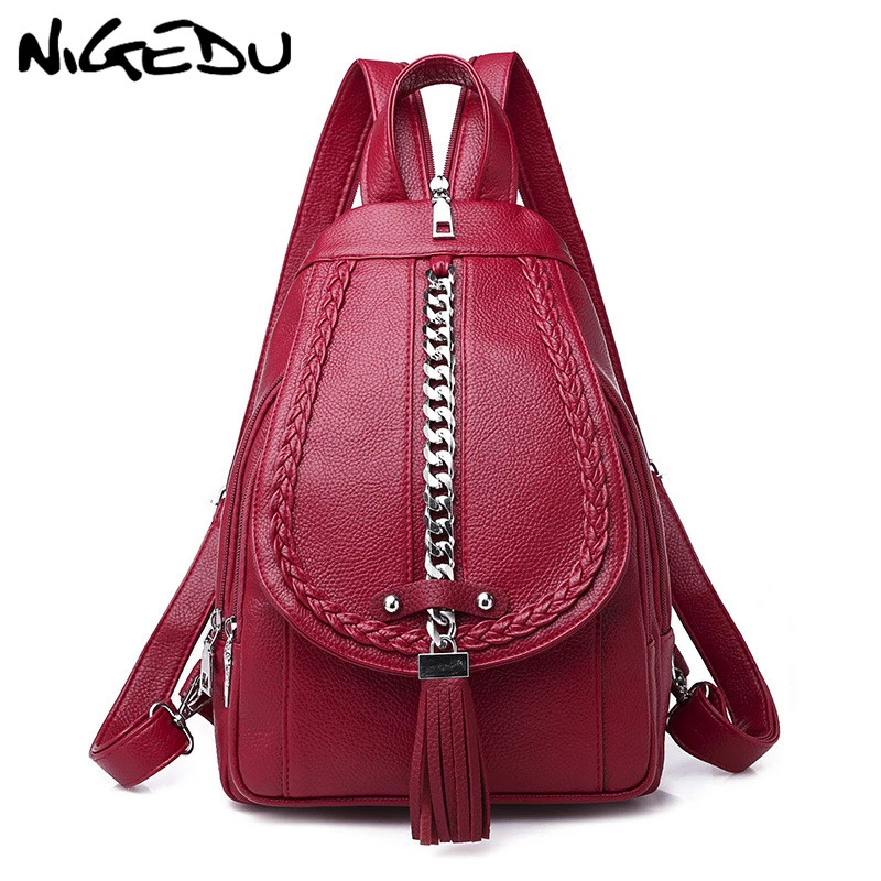 Red NIGEDU Chain Tassel Women Backpack Purse Small Soft PU Leather Female Travel Backpacks Shoulder Bag Chest Bags Red NIGEDU Chain Tassel Women Backpack Purse Small Soft PU Leather Female Travel Backpacks Shoulder Bag Chest Bags