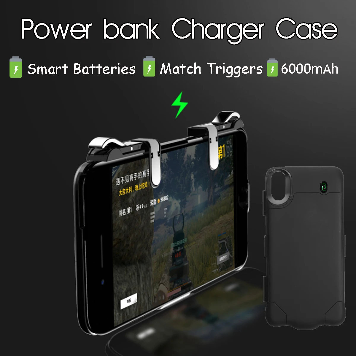 Kopen 6000 mah Power Bank Oplader Telefoon Case Batterij Case 2 in 1 Draagbare Voor iPhone X + Game Shooter Controller trigger voor PUBG