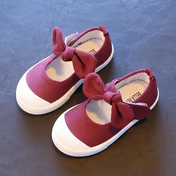 

Autumn Baby Girl Casual Canvas Shoes Bow Hook&Loop Solid Warm Soft Bottom Non-Slip Kids Shoes Y13