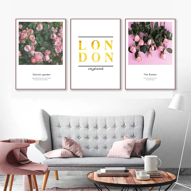 

Pink Rose Fower Inspirational English Canvas Art Abstract Print Poster Picture Wall Modern Home Decoration Painting