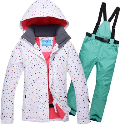 Новая женская лыжная куртка+ брюки ветрозащитная водонепроницаемая Спортивная одежда для улицы зимняя супер теплая одежда лыжный костюм женский - Цвет: Color 5