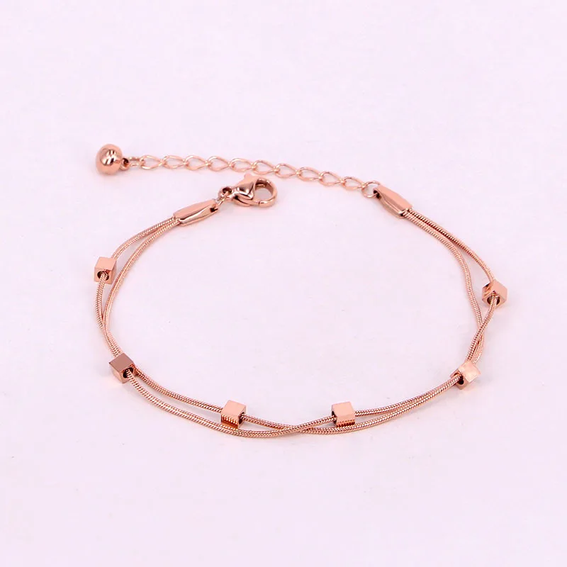 

Fashion Snake Chain Bracelet for Women Double-layer Square Personality Rose Gold Bracelet Women Stainless Steel Jewelry