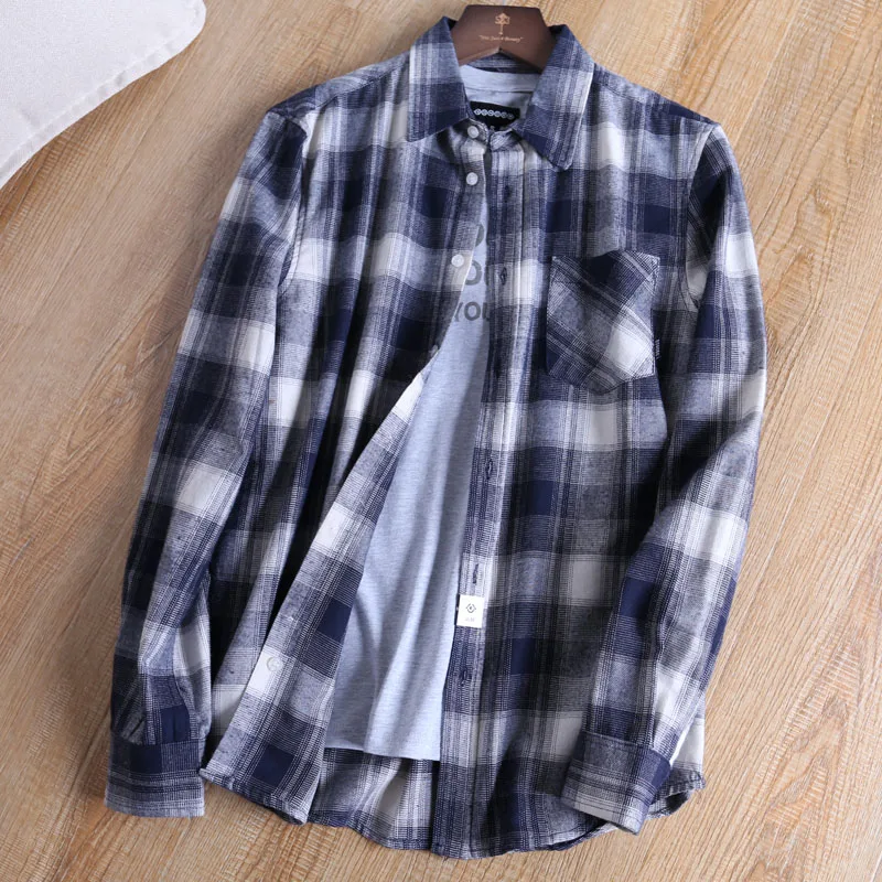

Couple 2Pcs Shirts Plaid Long Sleeve Autumn Spring Shirts and O Neck Short Sleeve Shirts Cotton Tops 2Pcs Set Ladies Blouse