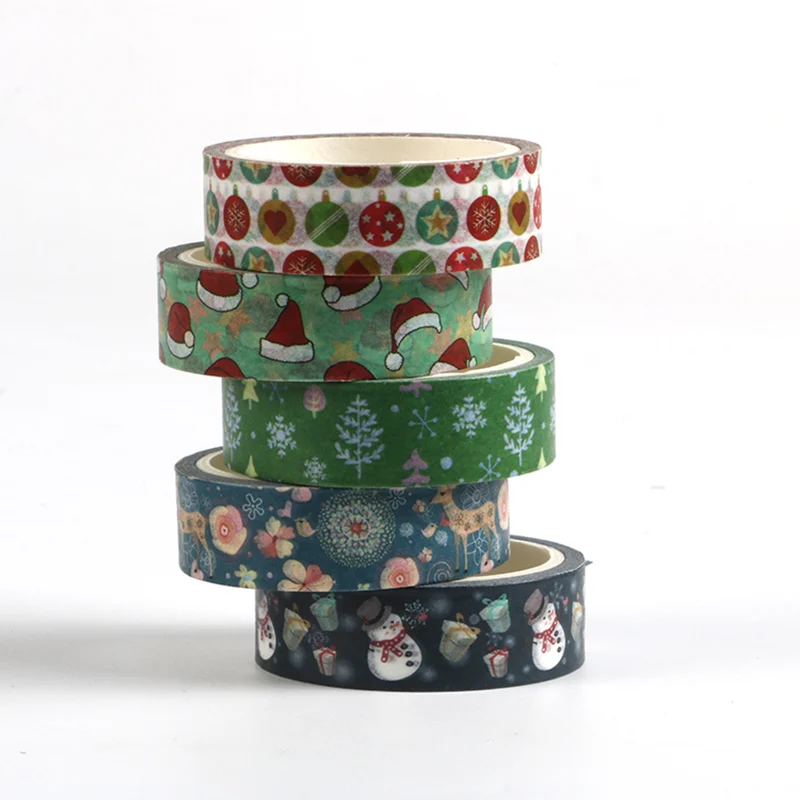 1PC Decorative Snow Deer Christmas Tree Washi Tape Set Rice Paper DIY Scrapbooking Adhesive Masking Tape 1.5cm*5m Stationery