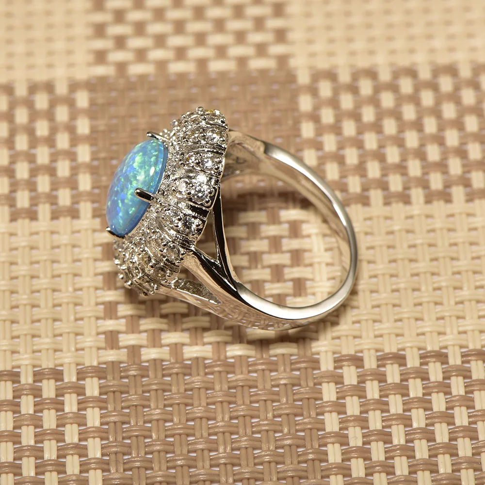 Женское кольцо из серебра 925 пробы с голубым огненным опалом|ring size|ring size 5crystal ring |