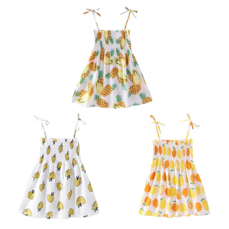 

Summer Dress Kids Children Dress Girls Sleeveless Lemon Pineapple Sling Dress Soft Cotton Summer Princess Dresses