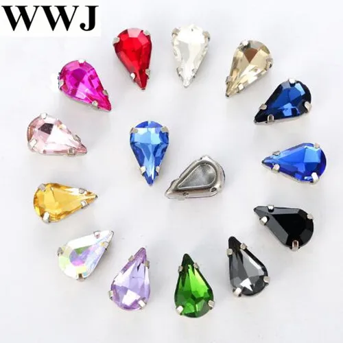 

6x10,8x13mm Glass Crystal Teardrop Fancy Stone with thickening Open Back Metal Claw setting Drop Sew On Rhinestone Dress Garment