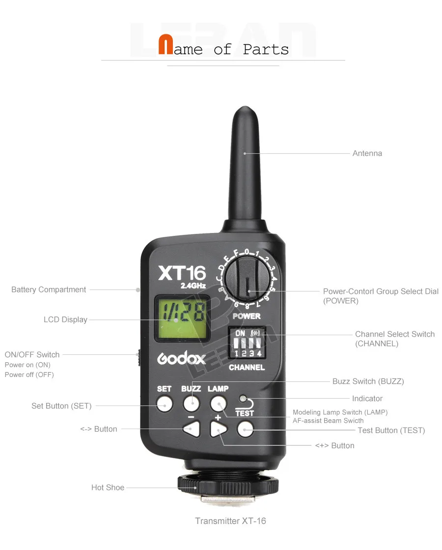 Godox XT16 Беспроводной радиоуправляемая вспышка триггера для Godox AD360 DP/DE/QT/GT/GS серии Студия Flash Light(Только передатчик