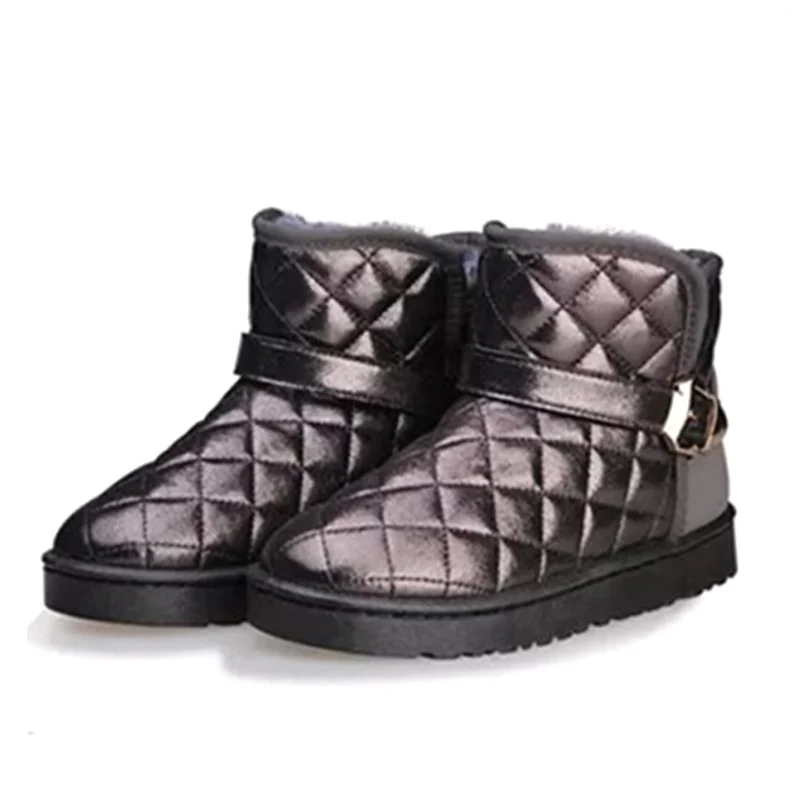 E TOY WORD Women Warm Snow Boots Winter PU Fur Plush Ankle Boot Women's Slip On Platform Ladies Buckle Woman Casual Shoes Female