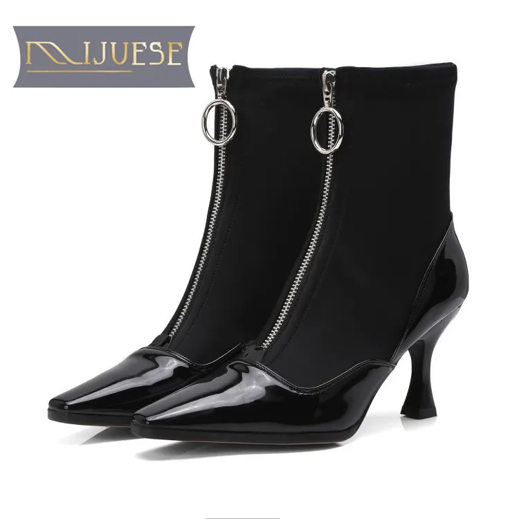 Otoño Punta Negro Martin Bajo Pantorrilla Mljuese Black Vaca Botas Mediados Mujeres Cremallera Color Primavera Estrecha 2019 De Tacón Cuero wqxqTZPv6
