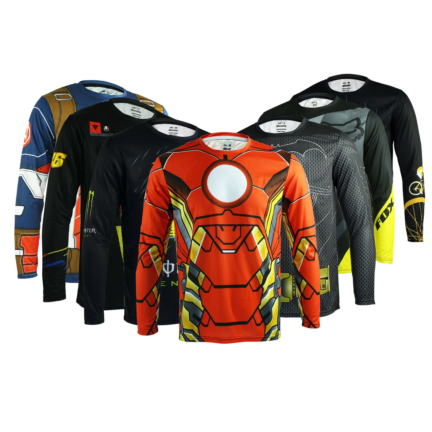 

Men Cycling Bike Bicycle Long Sleeves DH Downhill Mountain Jerseys Shirts Hulk Bat Spider Men Captain MTB Jersey