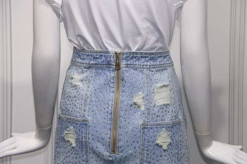 Повседневные раздельные джинсовые юбки женские на пуговицах обтягивающие мини-юбки со стразами уличная шикарная Корейская Летняя джинсовая юбка