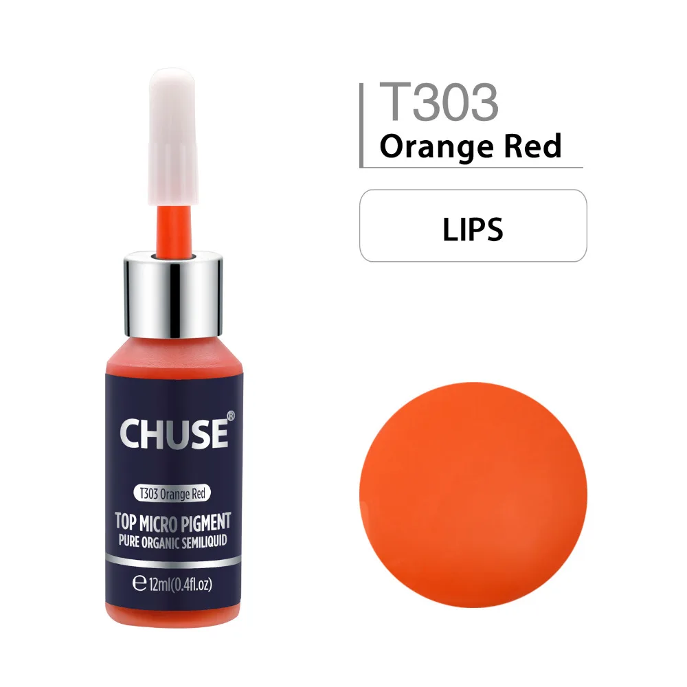 CHUSE Orange Red T303 Permanent Makeup Ink Eyeliner Tattoo Ink Set Eyebrow Microblading Pigment Professional 12ML 0.4oz
