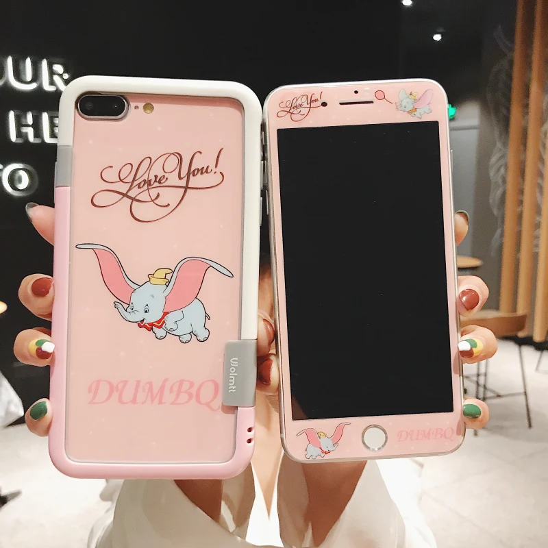 

For iPhone XS max Dumbo Tempered Glass Screen film ( F &B ) + soft bumper frame for iPhone X XR 8plus 7 6 plus kitty glass flim