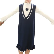 Свитер для девочек с широкими расклешенными рукавами и милым узором, рубашка платье без рукавов с v-образным вырезом, 2 комплекта
