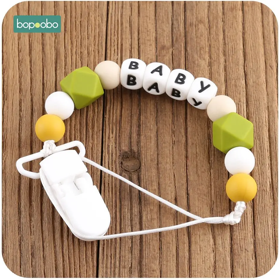 Bopoobo 1 шт., силиконовая Персонализированная Соска-пустышка, клипса, держатель на цепочке для соски, Детская соска, цепочка на заказ, 10 мм, силиконовая соска с буквами - Цвет: Green Pacifier Chain