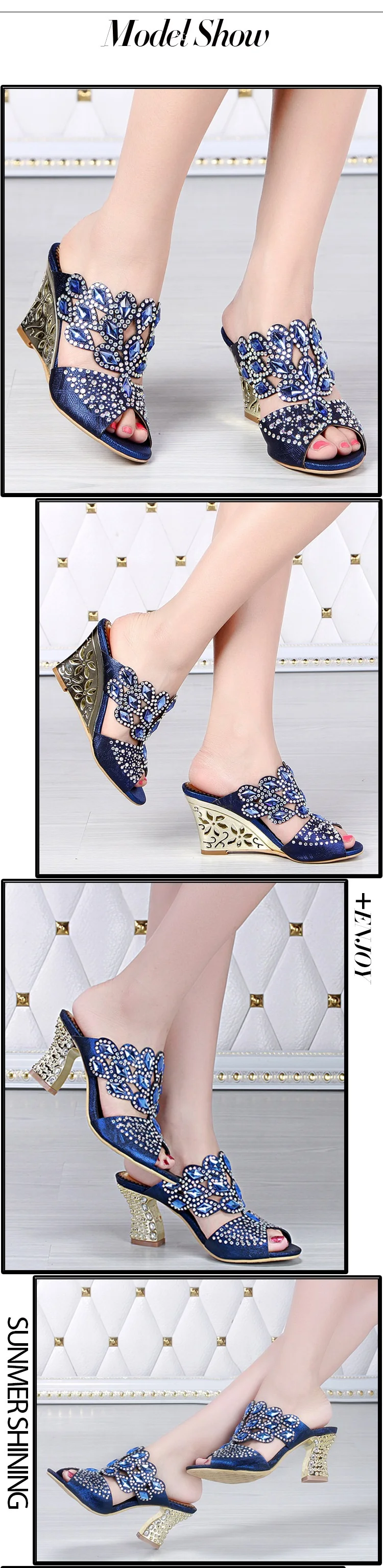 2016 New European Summer Diamond Leather High Heel Shoes Wedges Footwear Online Shopping Sandals Thick Big Size2