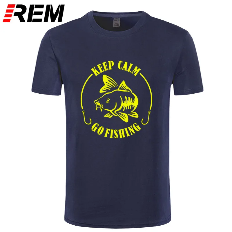 REM Keep Calm Go Fishinger футболка юмором карпом печать мужская брендовая Футболка Высокое качество хлопок o-образным вырезом короткий рукав Футболка