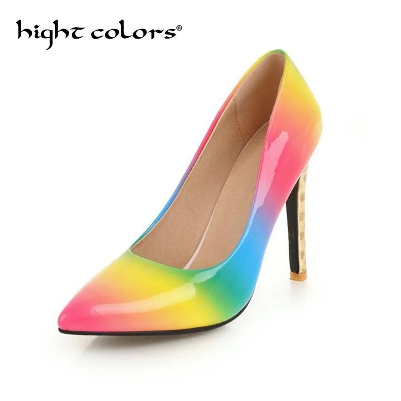 Size 34 43 2019 Women Pumps Fashion Multi color Pointed Toe Patent Leather Stiletto High Heels