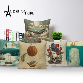 

New Square colorful Home Decorative soft seat car Cushion Covers linen cartoon ocean pillowcase animal anchor skull suit cushio