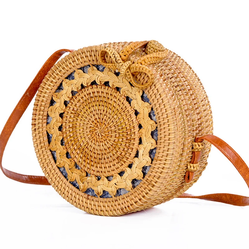 

2018 Summer Beach Bag Round Hollow Out Pattern Rattan Bag Bow Knot Handbag Braid Handmade Bali Holiday Circle Bag ljqeast
