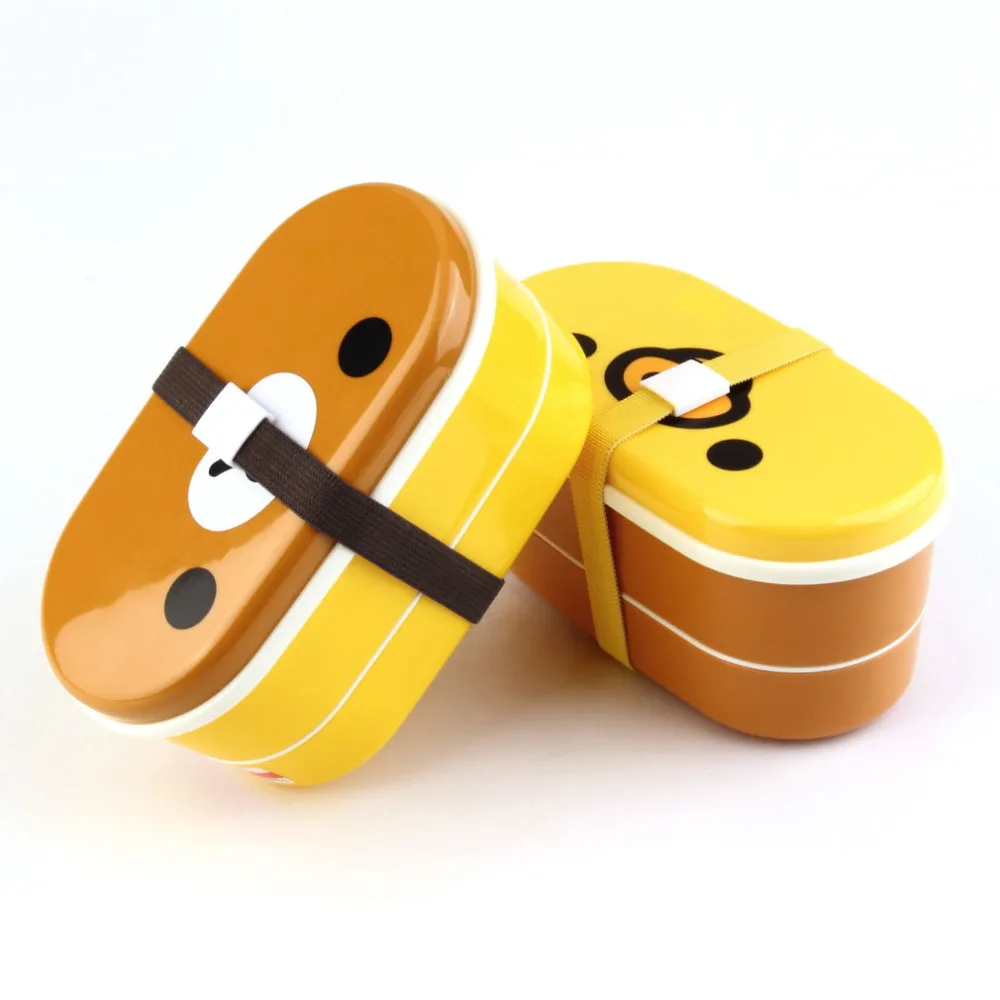 

2019 Lovely High Heat Resistance Double Layers Chopsticks Plastic Bento Lunch Box (Brown Cover+Yellow Box)