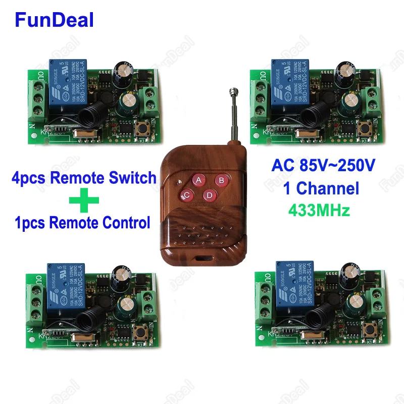 

4pcs Universal Wireless Remote Control Switches 433mhz AC 85V ~ 250V 110V 220V 1CH Relay Receiver Modules and RF Remote Controls