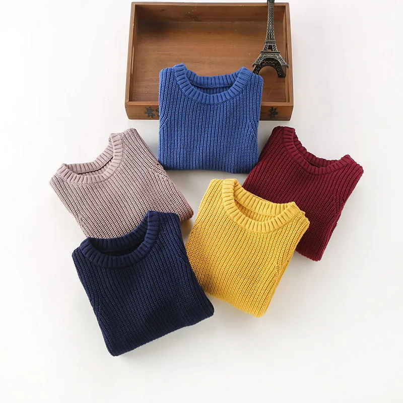 Classic Solid Boys Pullover Cotton Knitted Kids Sweater For Boys Long Sleeve O-Neck Fall Pullover Fashion Design Baby Sweater (1)
